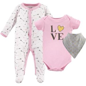 image:imageHudson Baby Unisex Cotton Sleep and Play Bodysuit and Bandana Bib SetLove