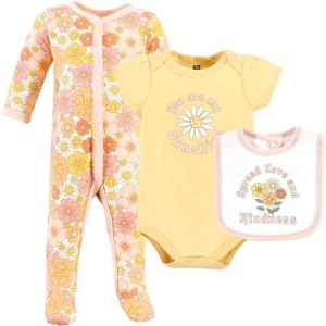 image:imageHudson Baby Unisex Cotton Sleep and Play Bodysuit and Bandana Bib SetPeace Love Flowers