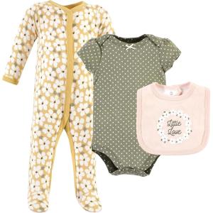 image:imageHudson Baby Unisex Cotton Sleep and Play Bodysuit and Bandana Bib SetSage Floral Wreath