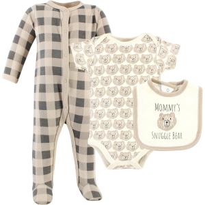 image:imageHudson Baby Unisex Cotton Sleep and Play Bodysuit and Bandana Bib SetSnuggle Bear