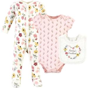 image:imageHudson Baby Unisex Cotton Sleep and Play Bodysuit and Bandana Bib SetSoft Painted Floral