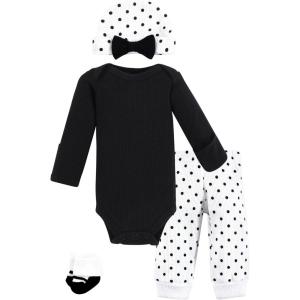 image:imageHudson Baby Unisex Thermal Preemie Layette Set 4pc Short Sleeve OutfitBlack White Dots Long Sleeve