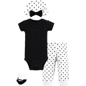 image:imageHudson Baby Unisex Thermal Preemie Layette Set 4pc Short Sleeve OutfitBlack White Dots Short Sleeve