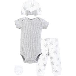 image:imageHudson Baby Unisex Thermal Preemie Layette Set 4pc Short Sleeve OutfitSnowflake Short Sleeve