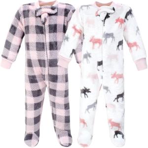 image:imageHudson Baby babygirls Plush Sleep and PlayHudson Baby Unisex Baby Plush Sleep and Play Navy Snowflake 03 MonthsPink Moose
