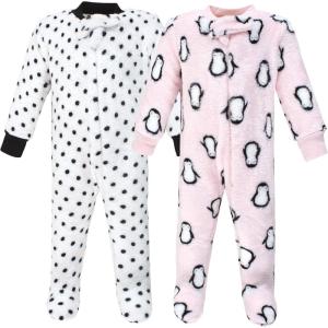 image:imageHudson Baby babygirls Plush Sleep and PlayHudson Baby Unisex Baby Plush Sleep and Play Navy Snowflake 03 MonthsPink Penguin
