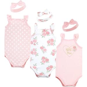 image:imageHudson Baby girls Sleeveless Bodysuit and Headband SetBaby and Toddler TShirt SetSoft Pink Roses