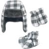 image:imageHudson Baby Baby Hudson Baby Unisex Baby Trapper Hat Mitten and Bootie Set Tan Bear 06 MonthsCharcoal White Plaid