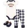 image:imageHudson Baby Unisex Baby Cotton Bodysuit Pant and Shoe Set Brown Navy Mamas Boy Newborn
