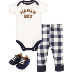 image:imageHudson Baby Baby Cotton Bodysuit Pant and Shoe SetBrown Navy Mamas Boy