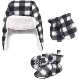 image:imageHudson Baby Baby Hudson Baby Unisex Baby Trapper Hat Mitten and Bootie Set Tan Bear 06 MonthsBlack White Plaid