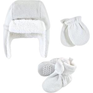 image:imageHudson Baby Baby Hudson Baby Unisex Baby Trapper Hat Mitten and Bootie Set Tan Bear 06 MonthsLight Gray