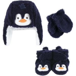 image:imageHudson Baby Baby Hudson Baby Unisex Baby Trapper Hat Mitten and Bootie Set Tan Bear 06 MonthsNavy Penguin