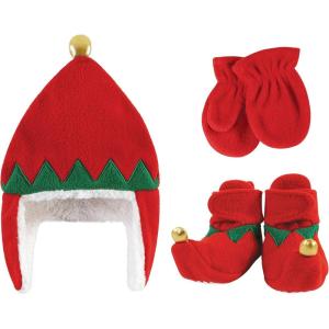 image:imageHudson Baby Baby Hudson Baby Unisex Baby Trapper Hat Mitten and Bootie Set Tan Bear 06 MonthsRed Elf