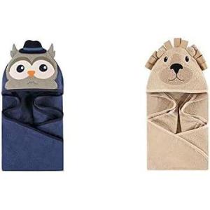 image:imageHudson Baby Boy Cotton Animal Face Hooded Towel 2Pack Classy Walrus Banana MonkeyMr Owl Lion