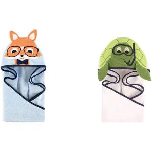 image:imageHudson Baby Boy Cotton Animal Face Hooded Towel 2Pack Classy Walrus Banana MonkeyNerdy Fox Scuba Turtle