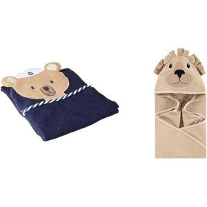 image:imageHudson Baby Boy Cotton Animal Face Hooded Towel 2Pack Classy Walrus Banana MonkeySailor Bear Lion