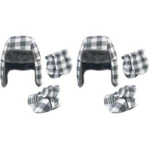 image:imageHudson Baby Girls 12Pc Cotton Headband and Scratch Mitten SetCharcoal White Plaid