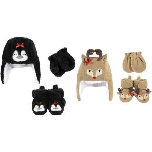 image:imageHudson Baby Girls 12Pc Cotton Headband and Scratch Mitten SetGirl Penguin Girl Reindeer