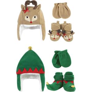 image:imageHudson Baby Girls 12Pc Cotton Headband and Scratch Mitten SetGreen Elf Girl Reindeer