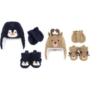 image:imageHudson Baby Girls 12Pc Cotton Headband and Scratch Mitten SetNavy Penguin Reindeer