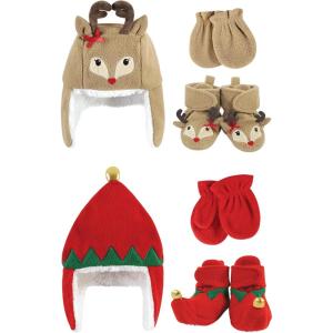 image:imageHudson Baby Girls 12Pc Cotton Headband and Scratch Mitten SetRed Elf Girl Reindeer