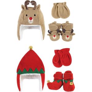 image:imageHudson Baby Girls 12Pc Cotton Headband and Scratch Mitten SetRed Elf Reindeer