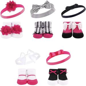 image:imageHudson Baby Girls Headband and Socks GiftsetDark Pink Black 10pack