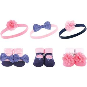 image:imageHudson Baby Girls Headband and Socks GiftsetPink Navy Flower