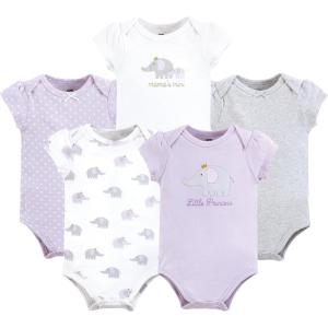 image:imageHudson Baby Unisex Baby Cotton Bodysuits 5 PieceLilac Elephant