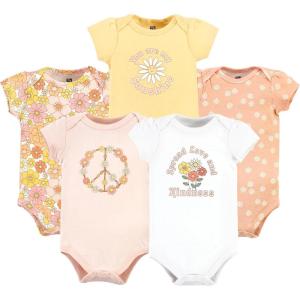 image:imageHudson Baby Unisex Baby Cotton Bodysuits 5 PiecePeace Love Flowers