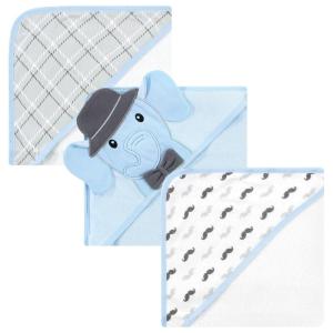 image:imageHudson Baby Unisex Baby Cotton Rich Hooded Towels Gray Modern Elephant One SizeBlue Charcoal Elephant