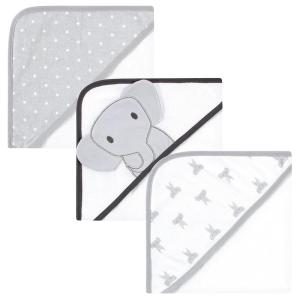image:imageHudson Baby Unisex Baby Cotton Rich Hooded Towels Gray Modern Elephant One SizeGray Modern Elephant
