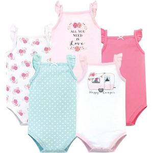image:imageHudson Baby Unisex Baby Cotton Sleeveless BodysuitsPink Happy Camper