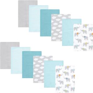image:imageHudson Baby Unisex Baby Flannel Burp Cloth 12pk Fun Desert One SizeTeal Elephant