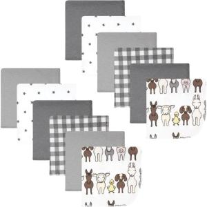 image:imageHudson Baby Unisex Baby Flannel Cotton Washcloths Cowboy 10 Pack One SizeFarm Friends Grey 12pack