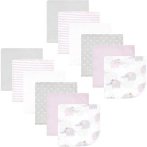 image:imageHudson Baby Unisex Baby Flannel Cotton Washcloths Cowboy 10 Pack One SizeLilac Elephants 12 Pack