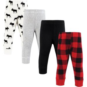 image:imageHudson Baby Unisex Baby Thermal Tapered Ankle Pants 4pk Acorn BotanicalBuffalo Plaid Moose