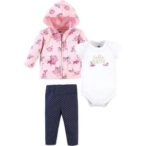 image:imageHudson Baby babygirls unisexbaby Premium Quilted Hoodie Bodysuit and PantPink Navy Floral