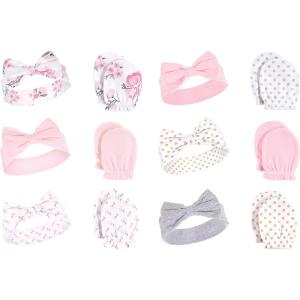 image:imageHudson Baby Girls 12Pc Cotton Headband and Scratch Mitten Set Pink Floral Dots 06 MonthsPink Floral Dots