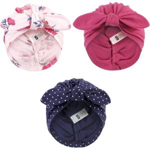 image:imageHudson Baby Infant Girls Turban Cotton Headwraps 024 MonthsPink Navy Floral