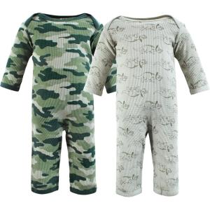 image:imageHudson Baby Unisex Baby Thermal Coveralls 2pk Creative RainbowsSage Dinosaur