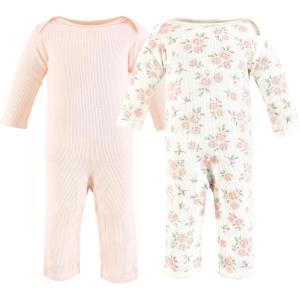 image:imageHudson Baby Unisex Baby Thermal Coveralls 2pk Creative RainbowsSoft Pink Sage Rose