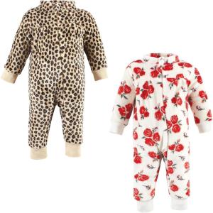 image:imageHudson Baby babygirls Plush JumpsuitsRed Rose Leopard