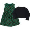 image:imageHudson Baby Infant and Toddler Girls Cotton Dress and Cardigan SetForest Green Plaid
