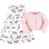 image:imageHudson Baby Infant and Toddler Girls Cotton Dress and Cardigan SetModern Pink Safari