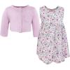 image:imageHudson Baby Infant and Toddler Girls Cotton Dress and Cardigan SetPink Purple Pretty Floral
