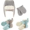 image:imageHudson Baby Winter Hat Mittens and 2 Pack Booties SetMint Gray