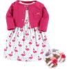 image:imageHudson Baby babygirls Cotton Dress Cardigan and Shoe SetBright Flamingo