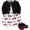 image:imageHudson Baby babygirls Cotton Dress Cardigan and Shoe SetChristmas Tree